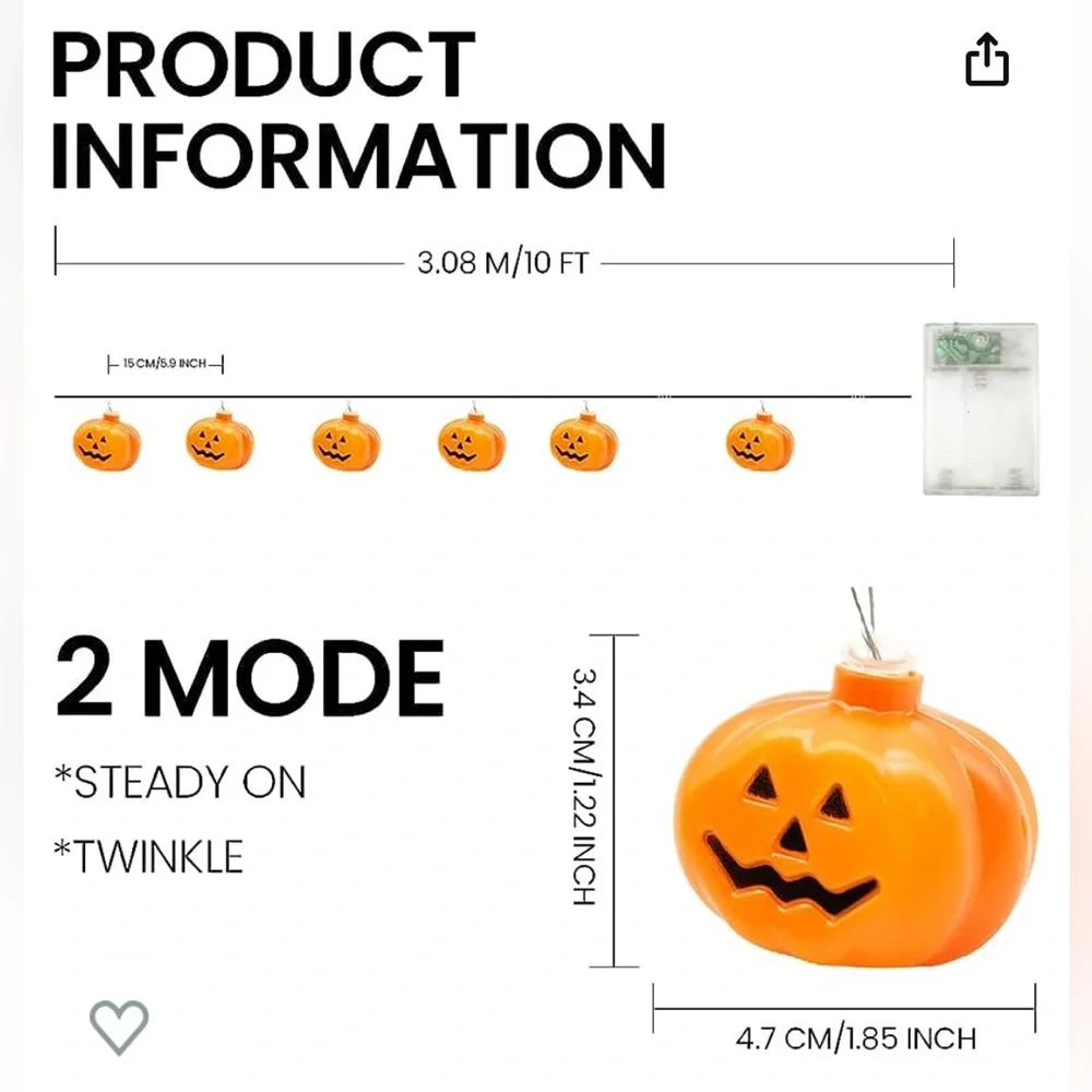 Halloween Lights, 20ft 40 LED Halloween Lights, LED Pumpkin Lights